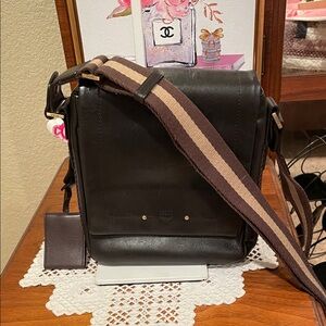 MCM Leather Messenger Bag - Black with Brown Strap